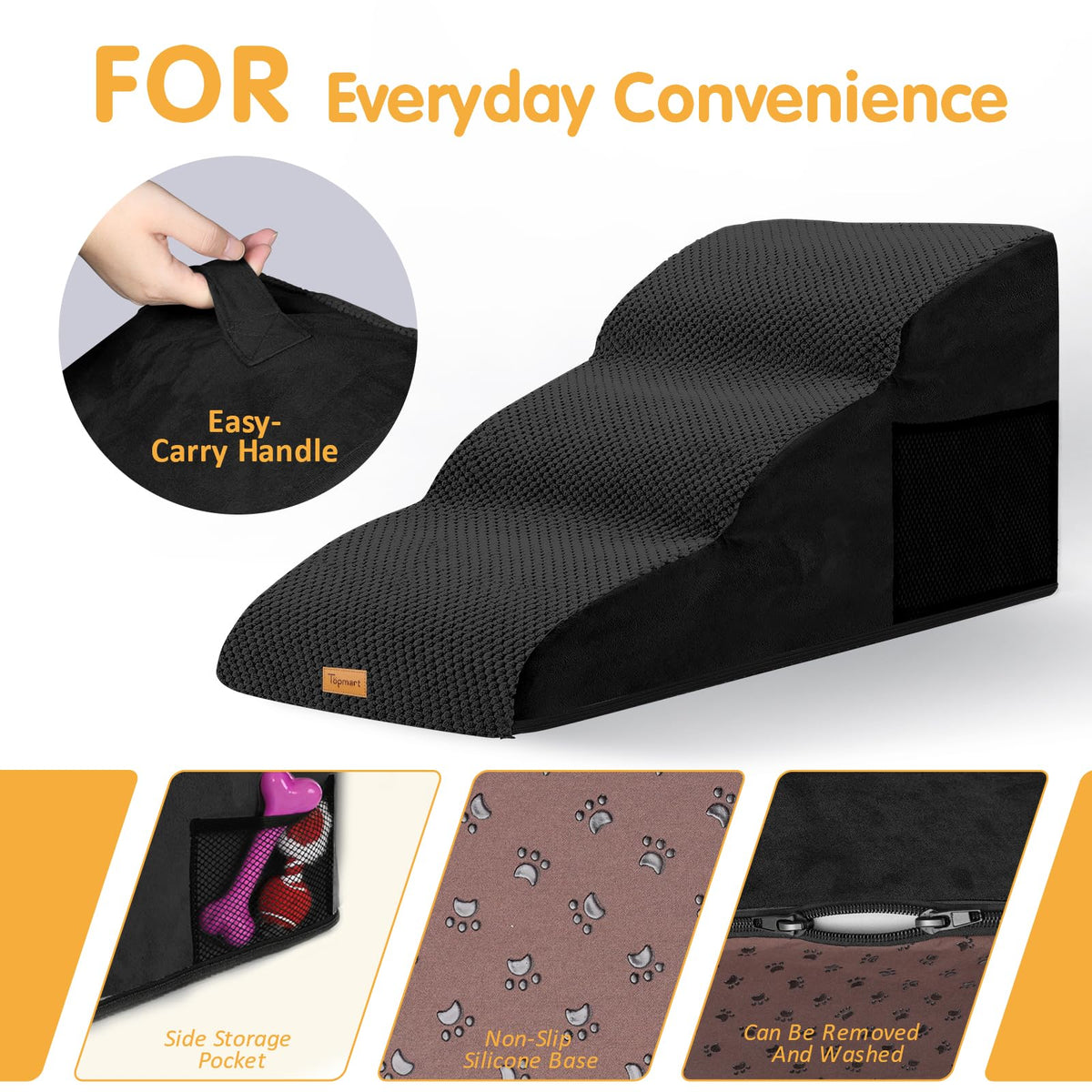High Density Extended Foam Dog Ramp&Steps 3 Tiers (Black / 33.1*15.7*15.7)