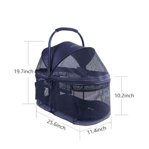 Full Window pet Stroller with Detachable Carrier (with Detachable Basket / Black)