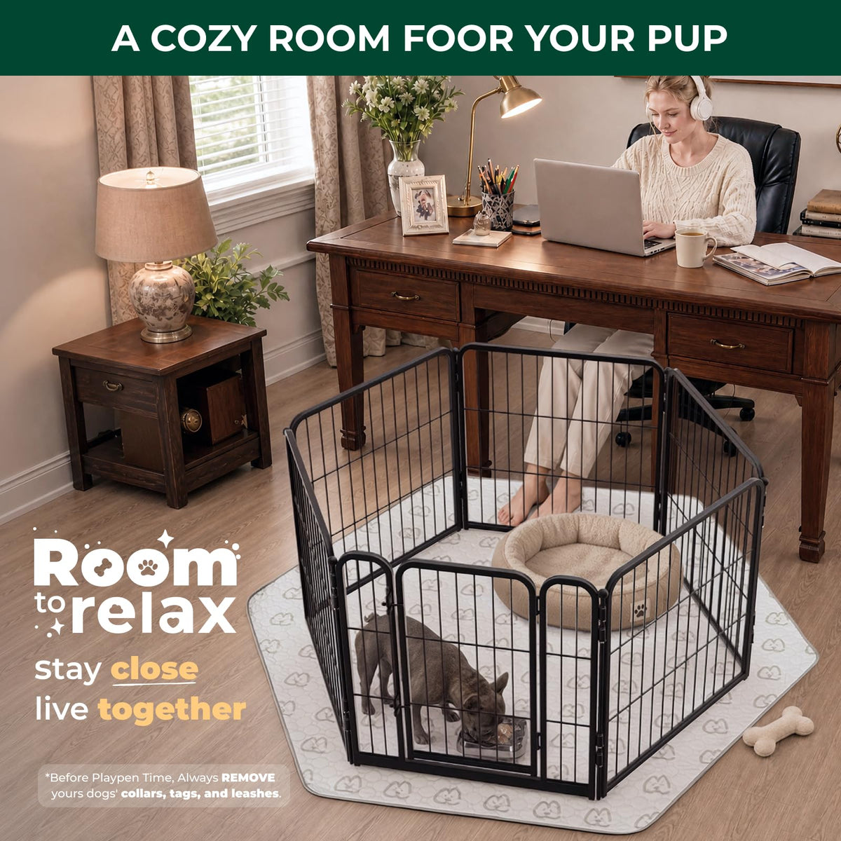 Homeplus Indoor Dog Playpen (Black / 24"H)