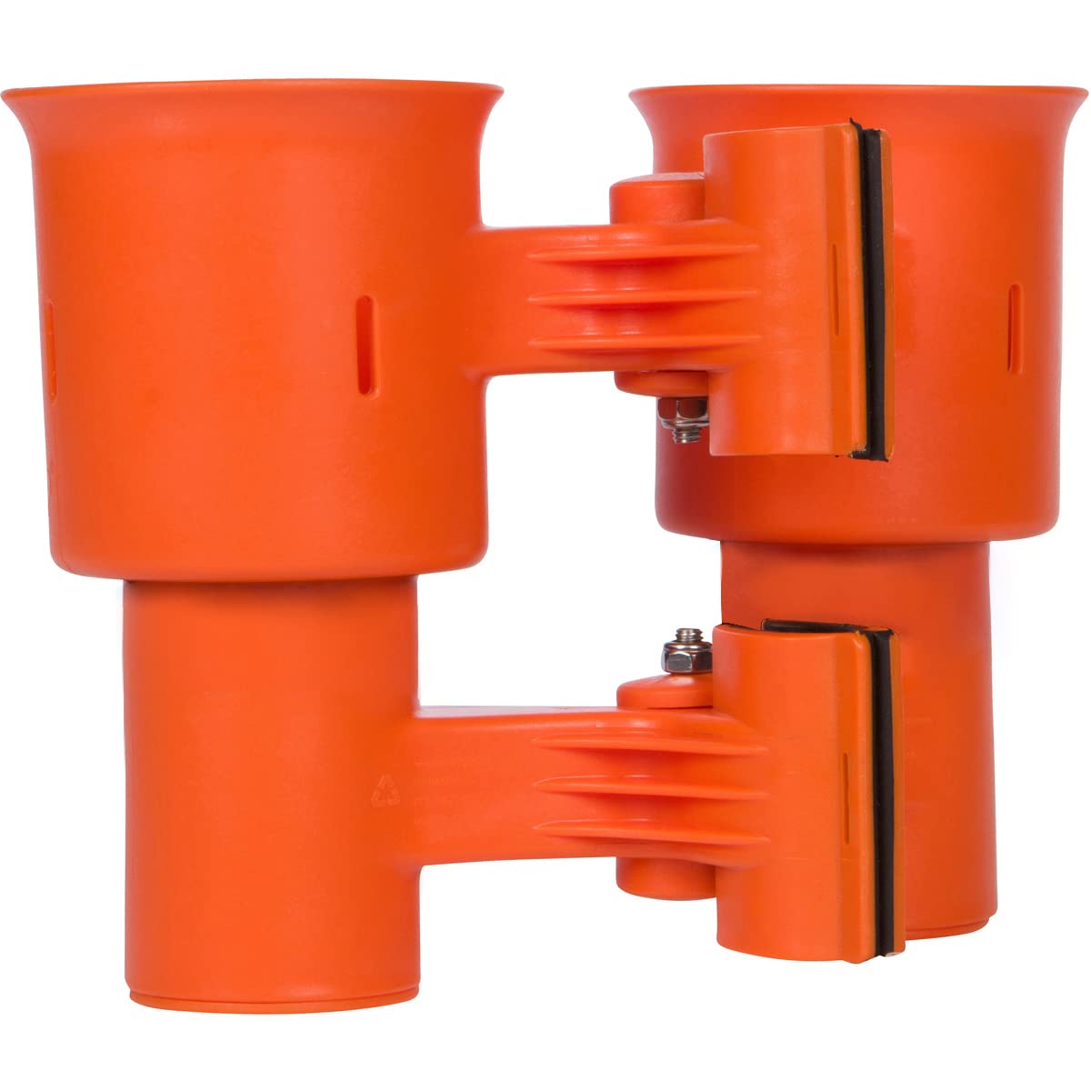 Orange), Patented Clamp On Boat Cup Holder |Multifunction Dual Drink Caddy for Fishing Poles, Tools, Net, Gaff |Portable Storage for Boating, Beach, Umbrellas, Golf Carts, Strollers (Orange / Standard Spring)
