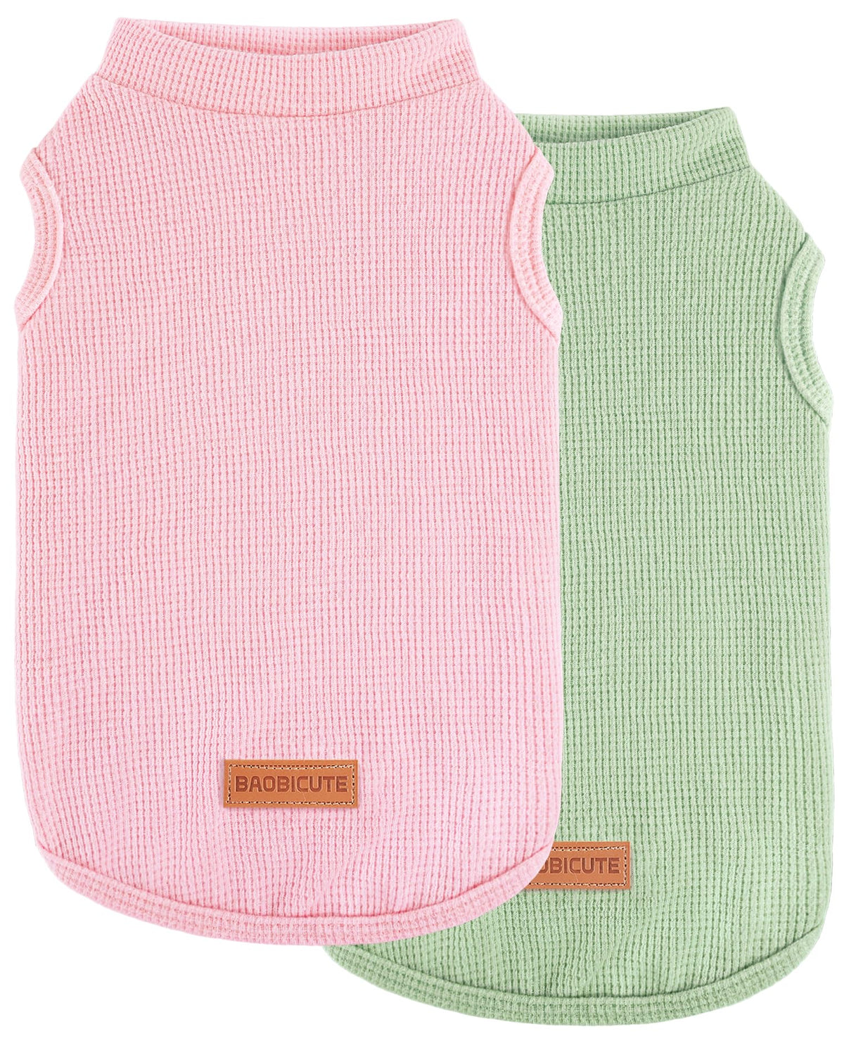 2Pack Dog Shirts Lightweight Waffle Dog Shirt for Small Dogs Sleeveless Dog Shirt for Small Medium Boy Girl Dogs Cozy & Breathable Pet Vest (M(Back: 13.8", Chest: 17.7", 8.8-13.2lbs) / Light green+Light pink)