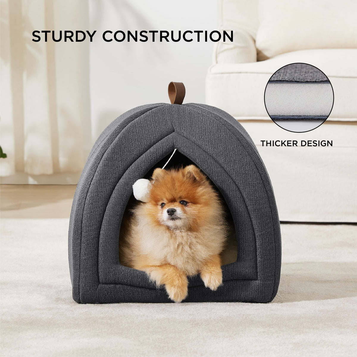 2in1 Cat Beds for Indoor Cats Cave for Kitten with Washable Pillow (L(17.3x17.3x17.3) / Dark Grey)
