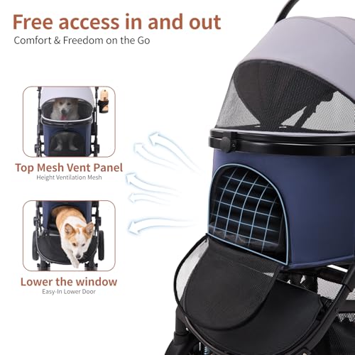 3-in-1 Dog Stroller for Small and Medium-Sized Dogs up to 55 lbs (BlueGray)