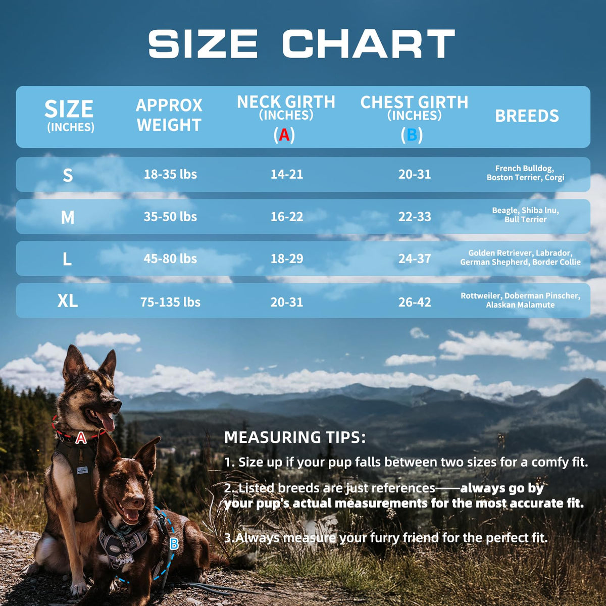 Tactical Dog Harness for Large Dogs (Tribal Patterns-Blue / XL(Neck:20-31",Chest:26-42"),75-135 lbs)