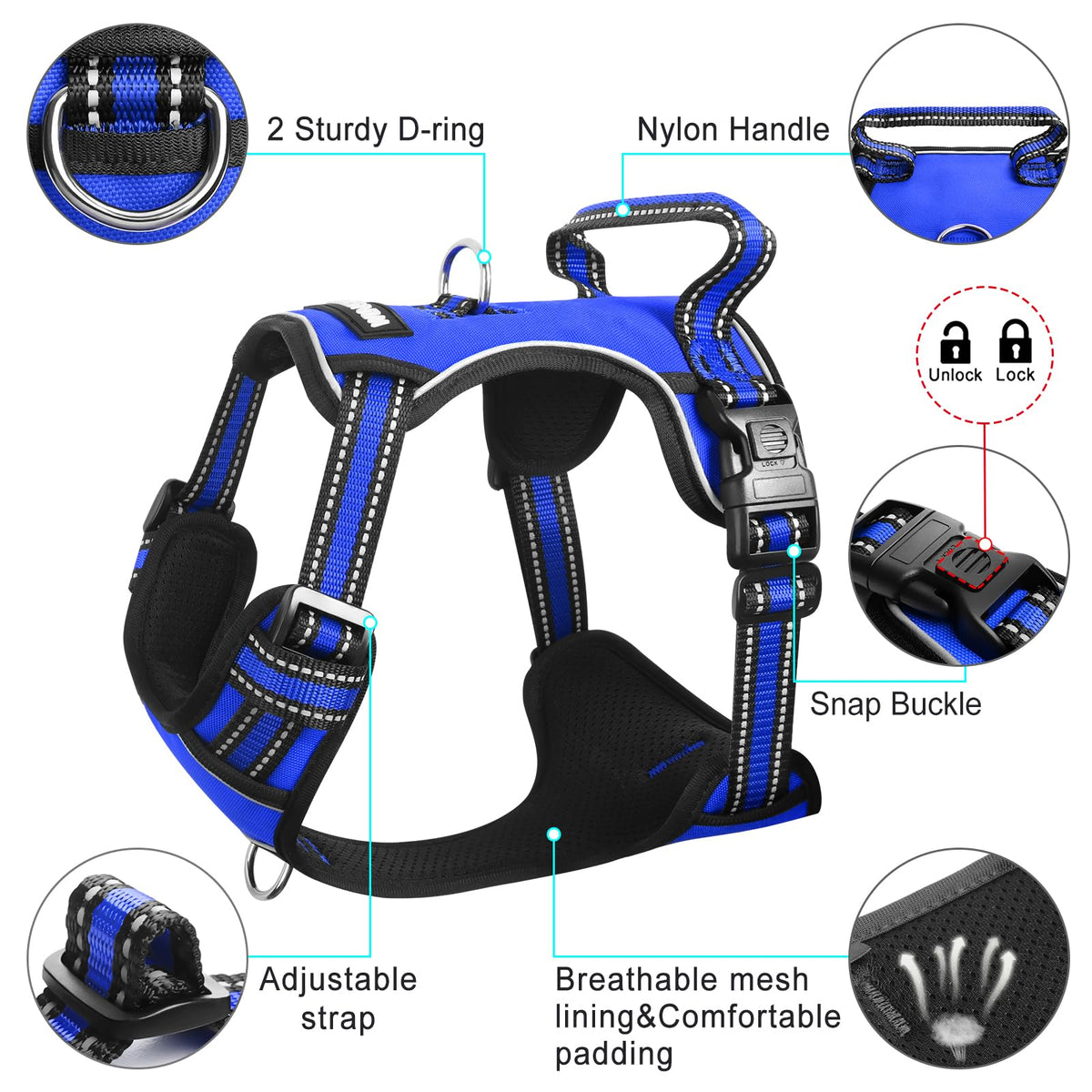 Dog Harness No Pull (Small / Blue)