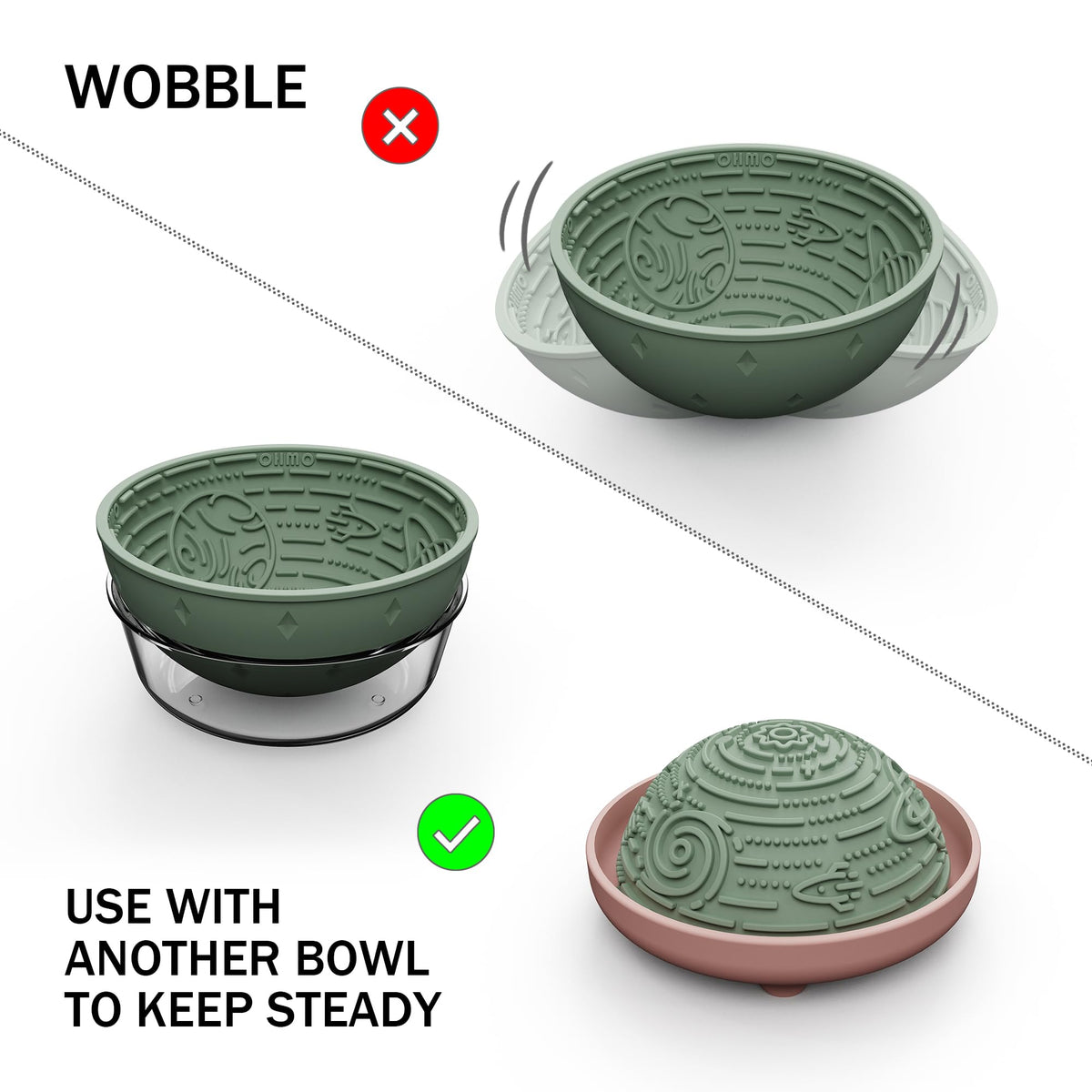 Slow Feeder Bowl & Lick Mat for Dogs (Sage Green / 6.3"L x 6.3"W)