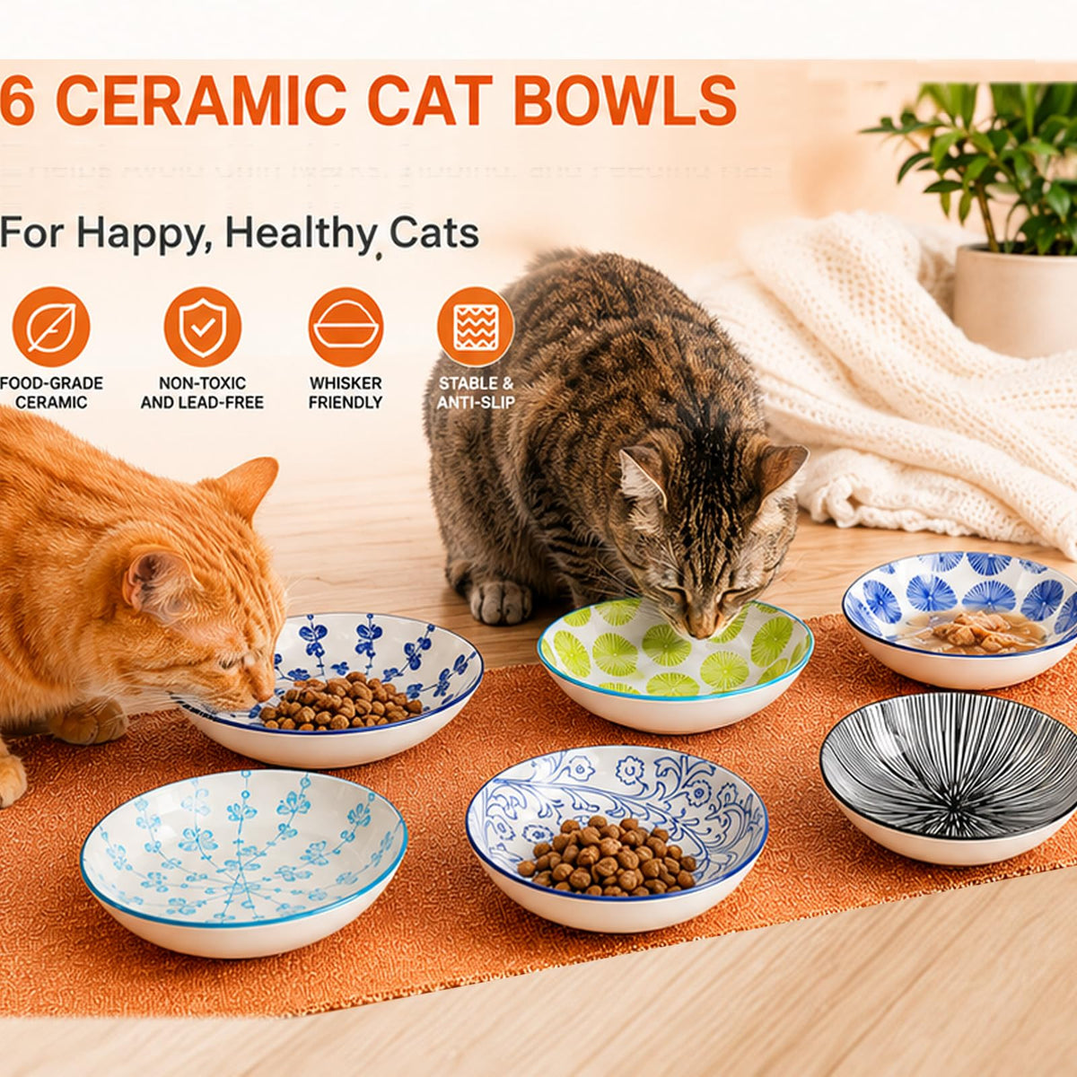 Ceramic Cat Food Bowls (Classic Color)