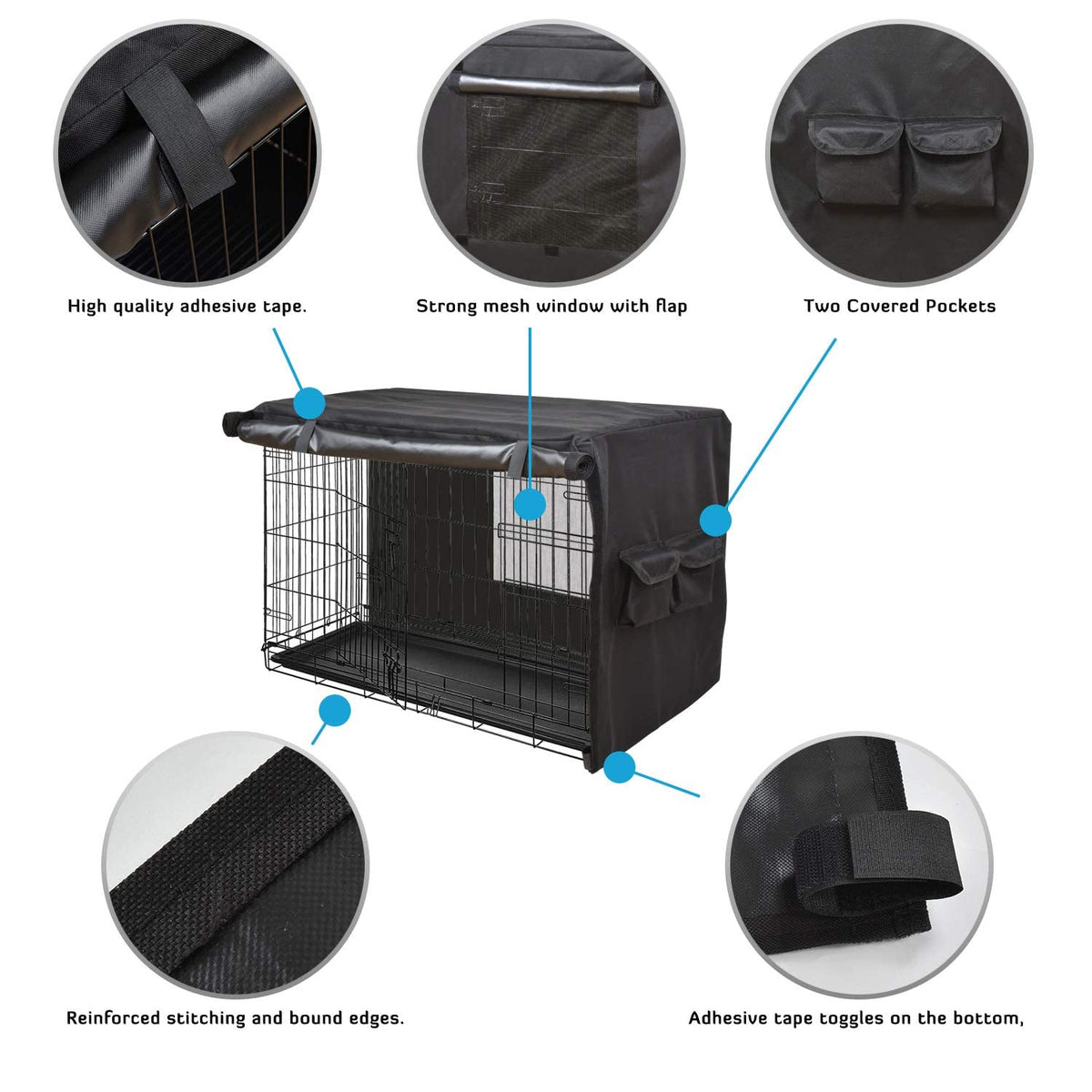 Dog Crate Cover (55.0"L x 38.0"W x 45.0"H / Black)