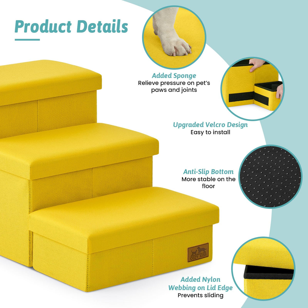 Dog Stairs with Storage (Yellow / 28.5"L x 17"W x 16.7"H)