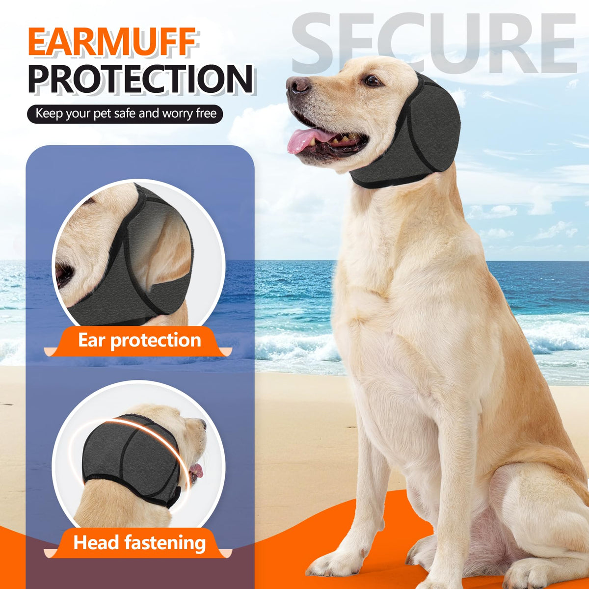 Dog Ear Muff Waterproof Noise Canceling Ear Protection (Grey / Medium)