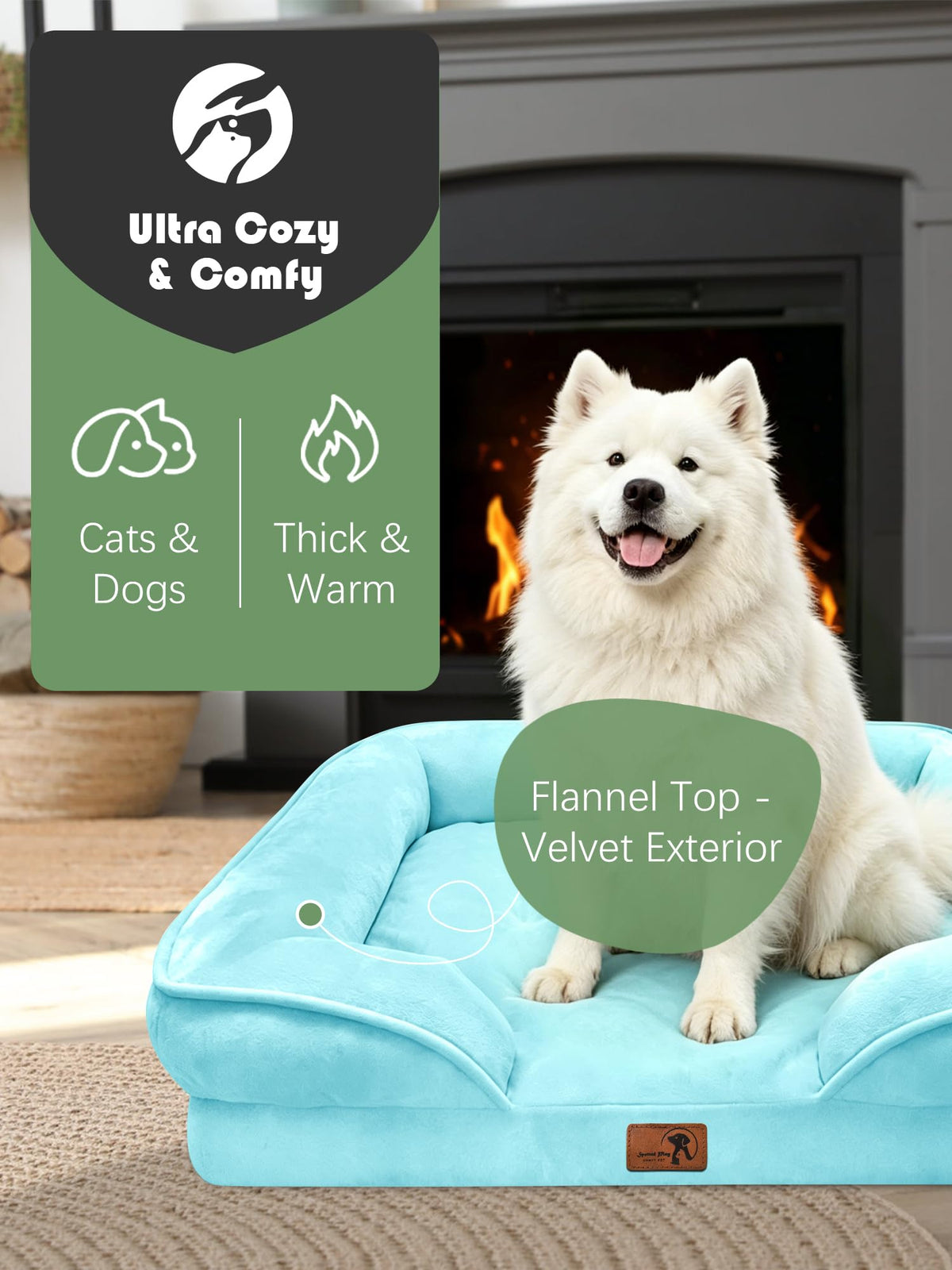 Orthopedic Dog Bed with Sides (38.0"L x 28.0"W x 6.5"Th / Ice Blue)