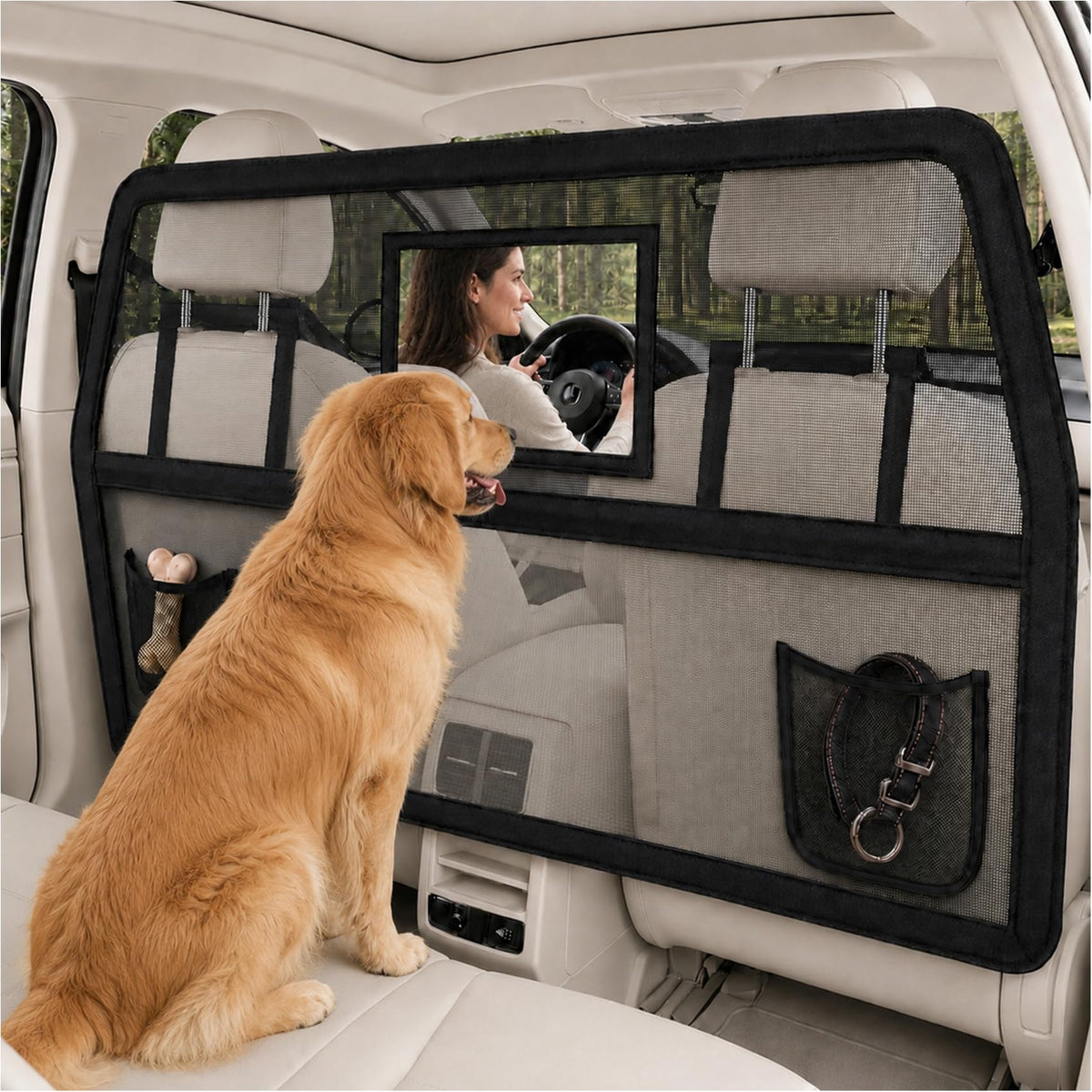 57" Wide Dog Car Barrier with Window & Steel Frame (Large)
