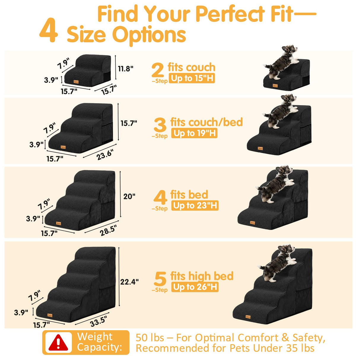 High Density Foam Dog Steps 4 Tiers (Black / 28.5*15.7*20.5)