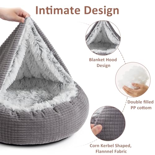Dog Bed for Small Medium Dogs with Hooded Attached Washable (26.0"L x 26.0"W x 6.0"Th)