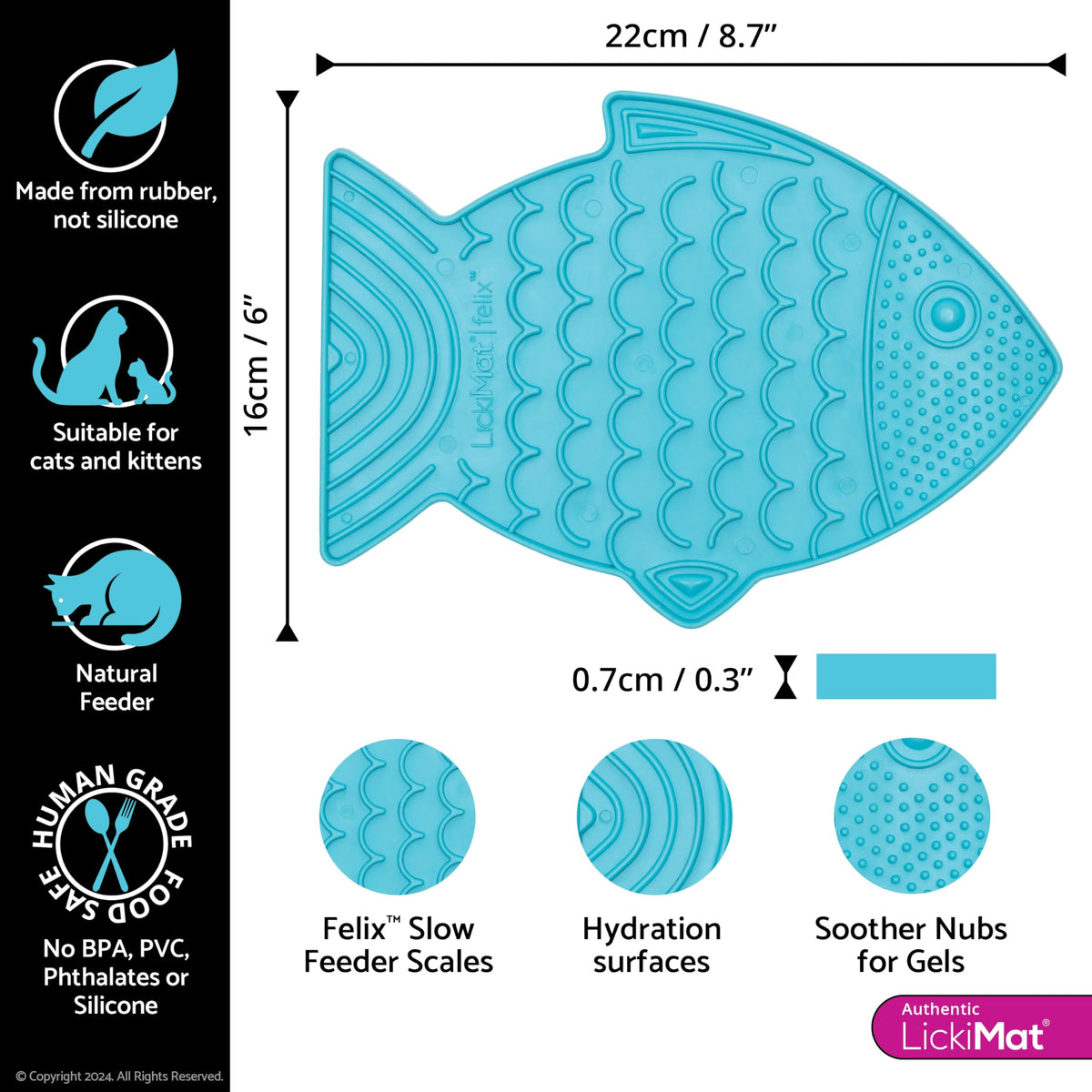 Felix, Fish-Shaped Cat Slow Feeders Lick Mat, Boredom Anxiety Reducer; Perfect for Food, Treats, Yogurt, or Peanut Butter. Fun Alternative to a Slow Feed Cat Bowl or Dish, Turquoise (Turquoise)