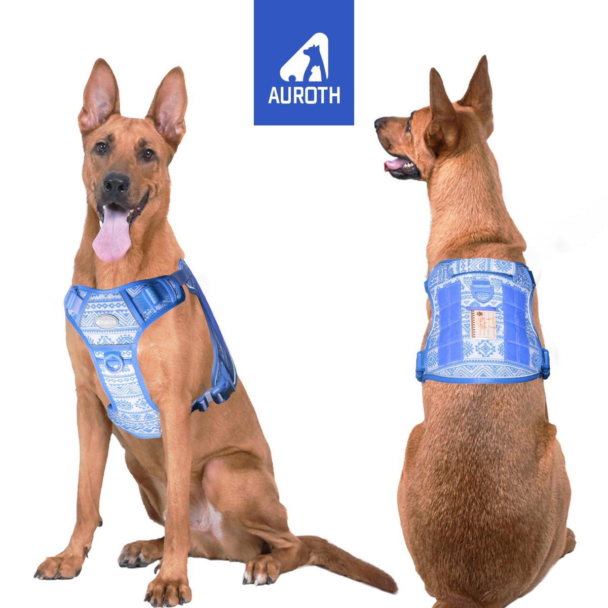 Tactical Dog Harness for Large Dogs (Tribal Patterns-Blue / XL(Neck:20-31",Chest:26-42"),75-135 lbs)