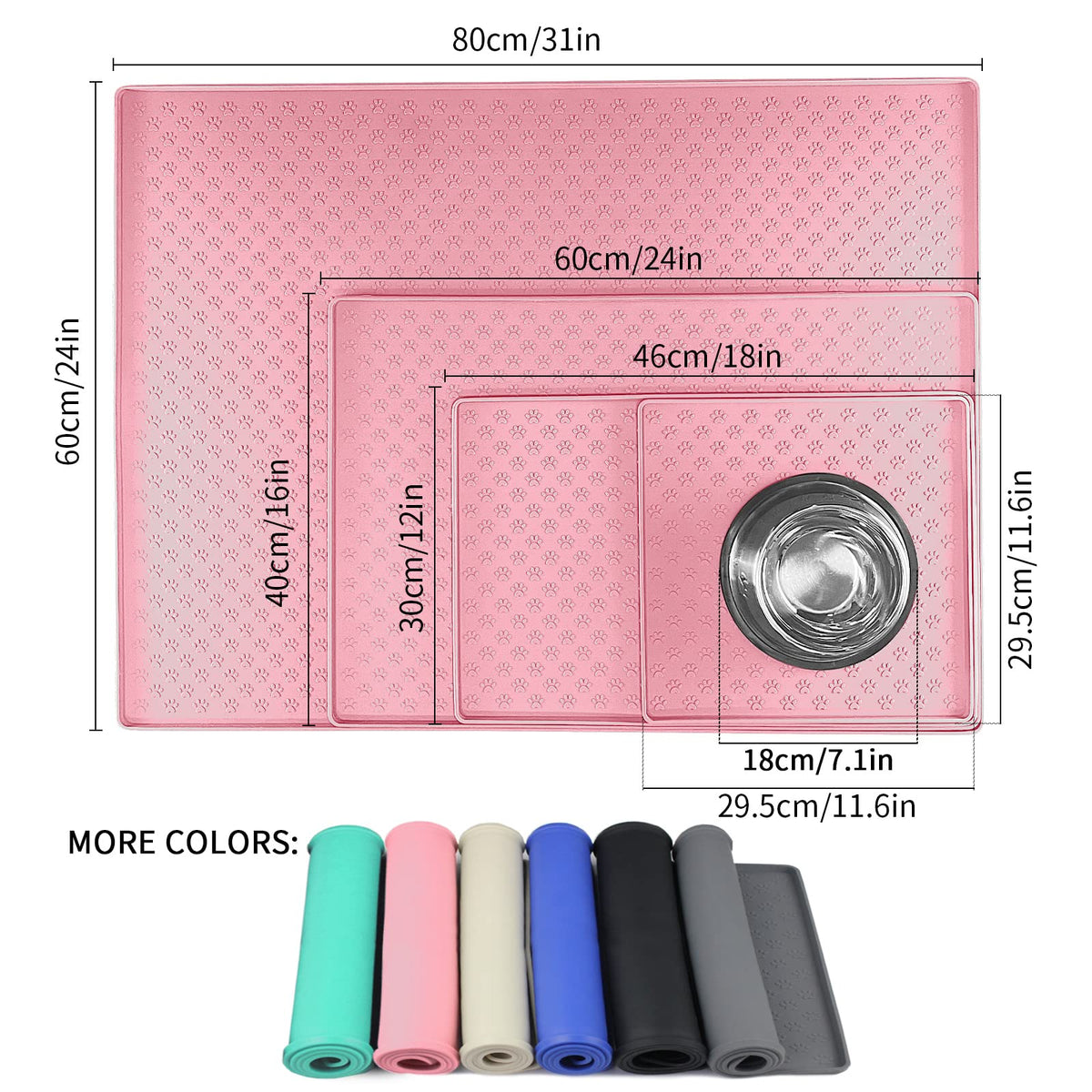 Pet Placemat for Dog and Cat (11.8"L x 11.8"W / Pink)