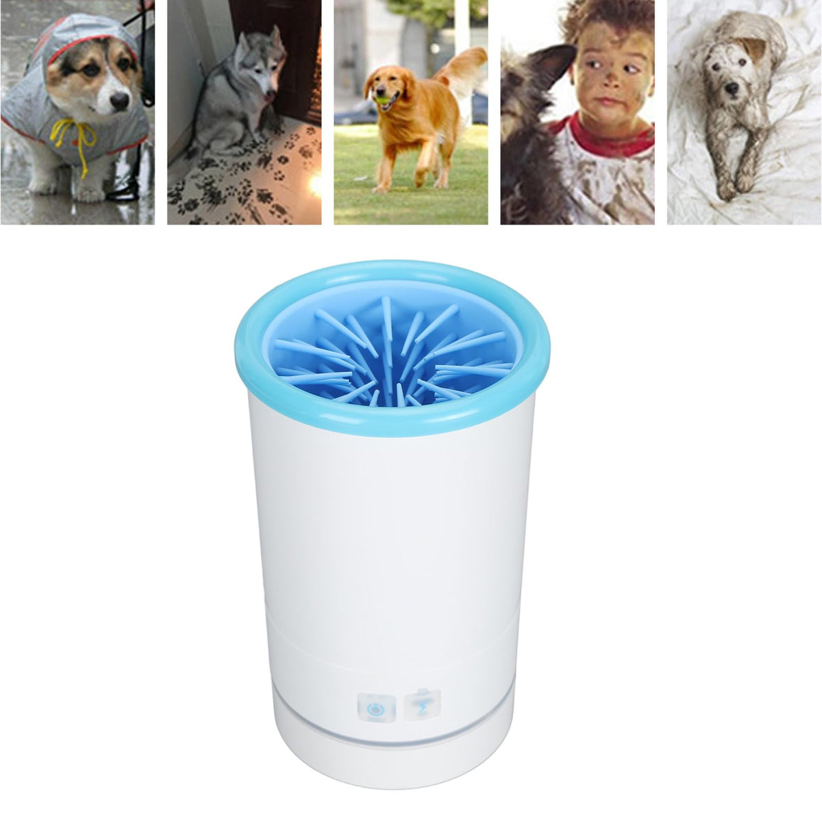 Electric Dog Washer USB Charging Auto Pet Foot Cleaner (L / White Blue)