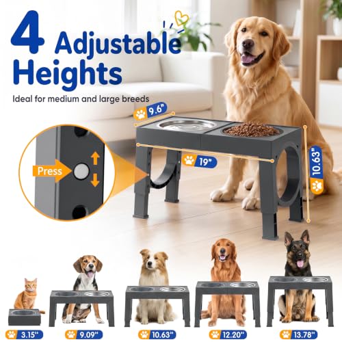 Elevated Dog Bowls Large Breed Raised Dogs Bowl Stand Large (D-Grey)