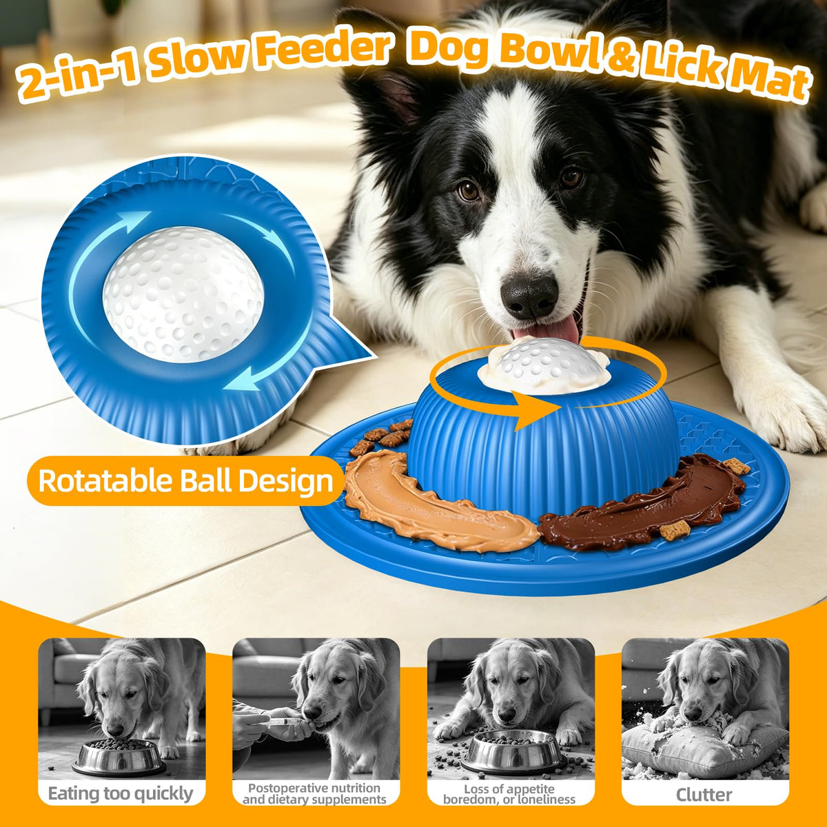 Multi Purpose Silicone Slow Feeder & Lick Mat for Dogs & Cats (Blue)