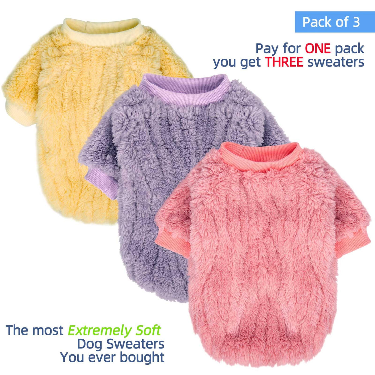 Dog Sweater 3 (Lavender,Pink,Butter yellow / Large)