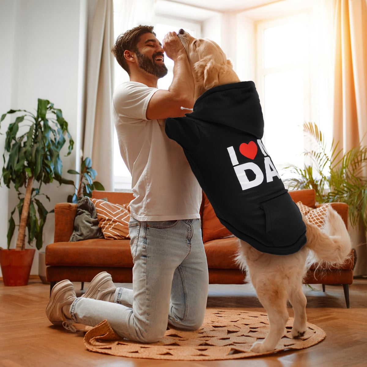 Dog Basic Hoodie Soft Dog Clothes Cold Weather Sweaters for Medium Large Dogs Cozy Fabric Warm Sweatshirt with Leash Hole for Boys (I LOVE MY DAD / S(Back: 12.6",Chest:18.11", 5-10 lbs))