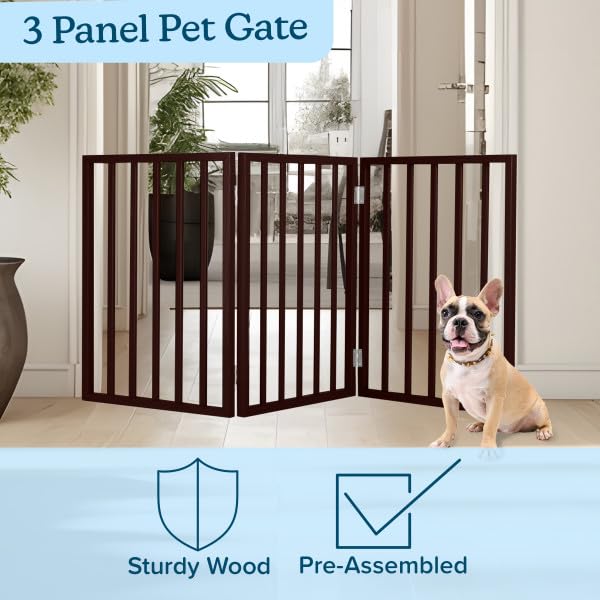 Pet Gate 3 Panel Freestanding Dog Gate Indoor (Brown / 3 Panel)
