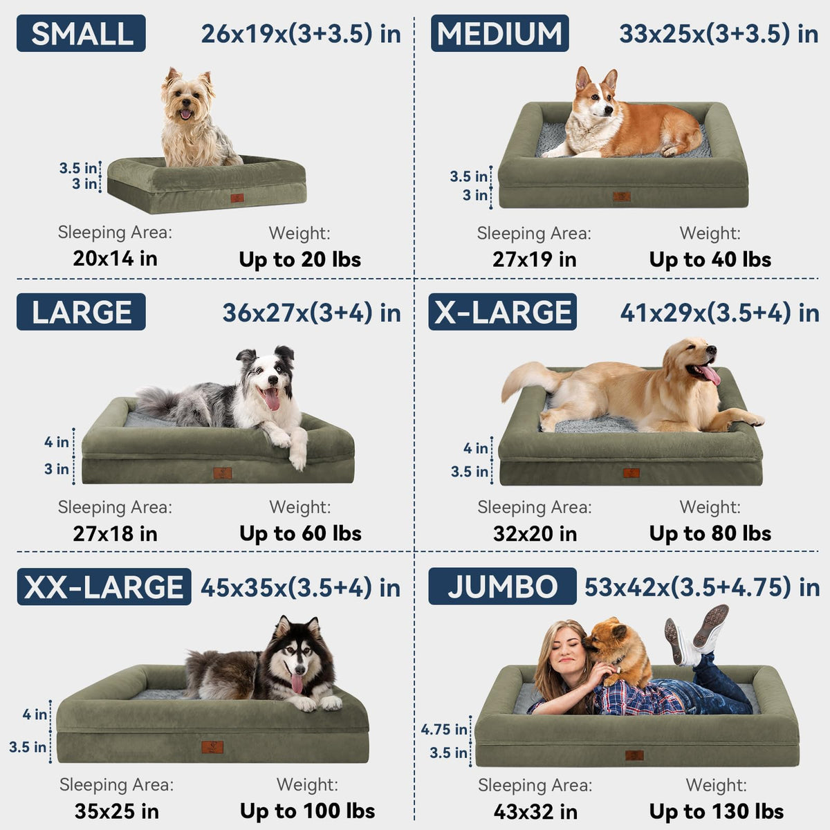 XL Orthopedic Waterproof Dog Bed for Extra Large Size Dogs (Olive Green / 45.0"L x 35.0"W x 7.5"Th)