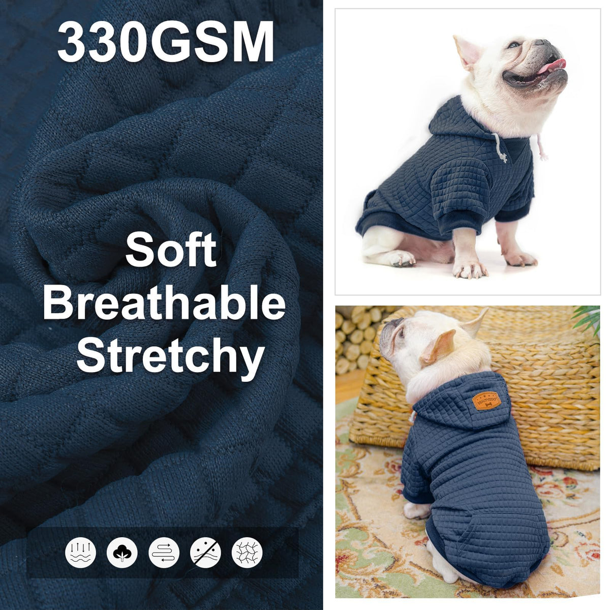 Dog Hoodies Sweater for Small Dogs (Navy Blue / S/M (Back: 14",Chest: 19", Neck: 12"))
