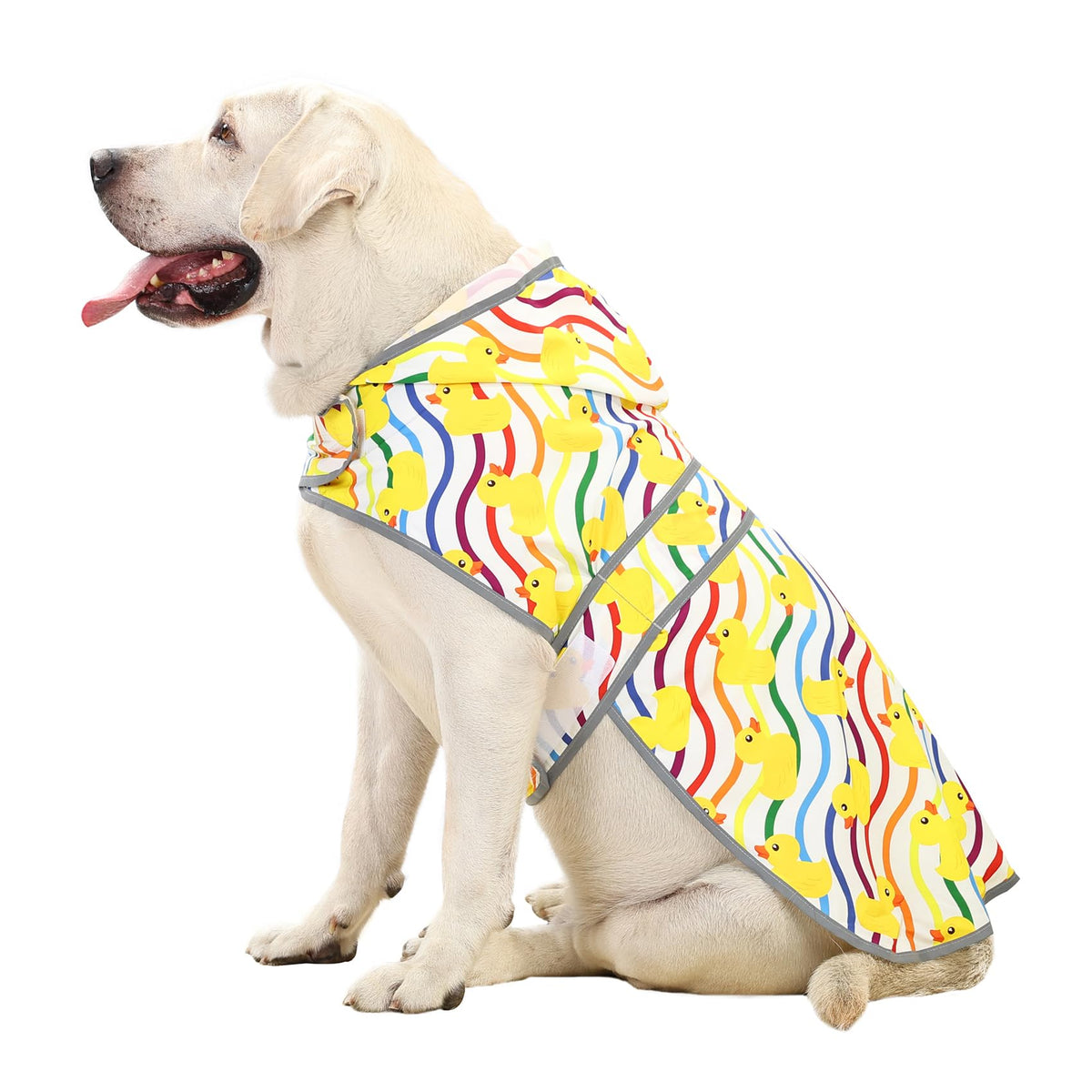 Dog Raincoat for Large Dogs Waterproof Jacket Hooded Rain Coats with Reflective Strips Leash Hole & Poncho Adjustable Fit (Rainbow Ducks / X-Large)