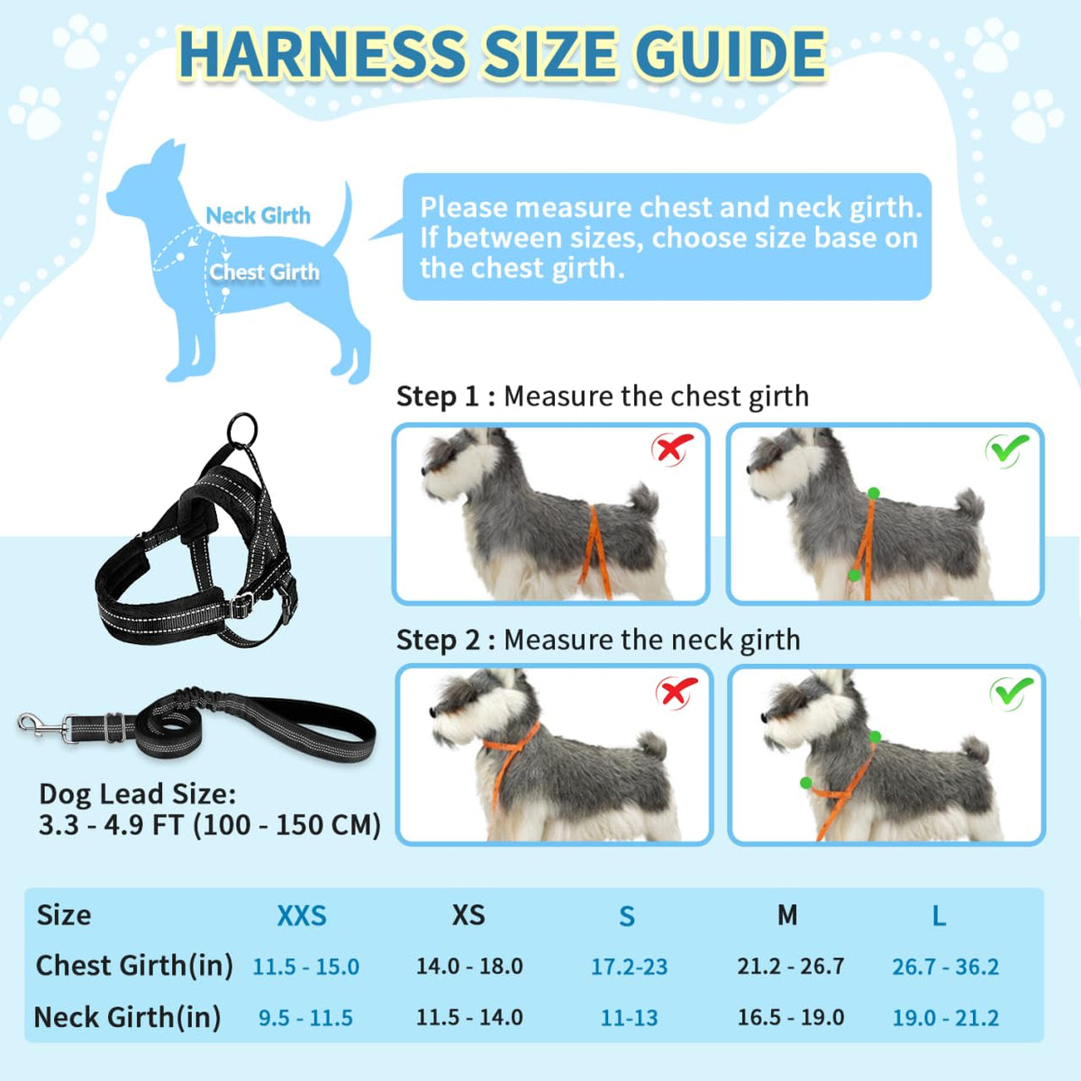 No Pull Small Dog Harness and Leash Set with Front Clip (Small / Black)