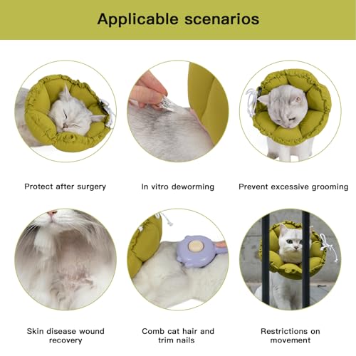 Soft Cat Cone Collar (M-Standard / Green Flower)