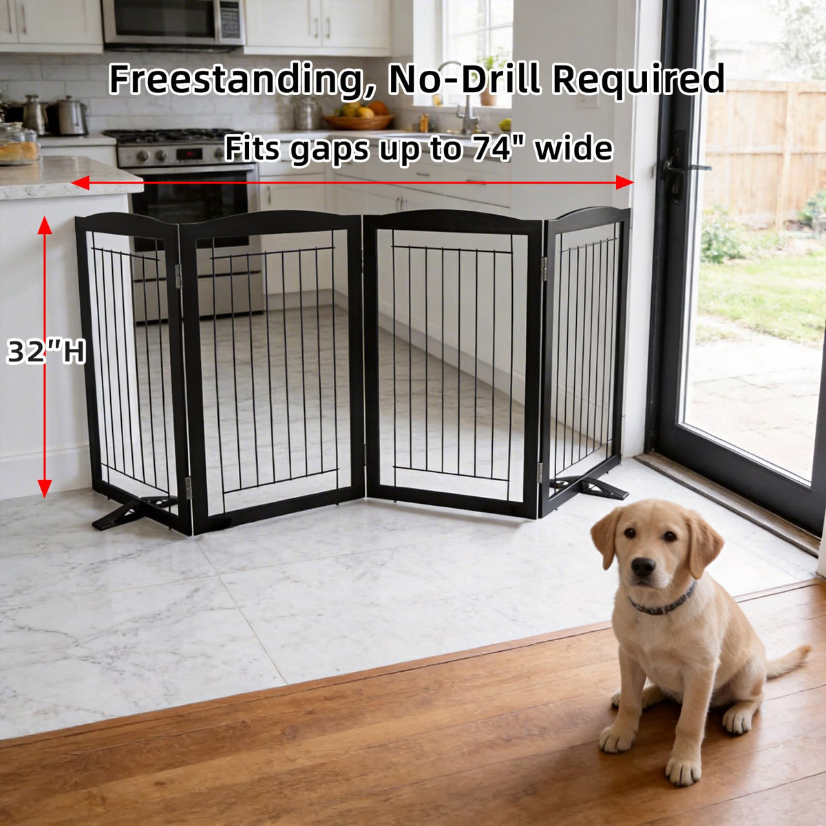 Freestanding Dog Fence Indoor (Black / 【4 Panels】80''w x 32''h)