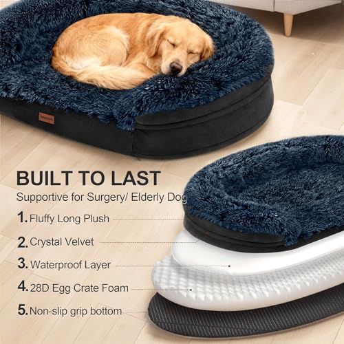 Fluffy Orthopedic Dog Beds for Large & Extra Large Dogs (Black / 44.0"Lx32.6"Wx7.6"H)