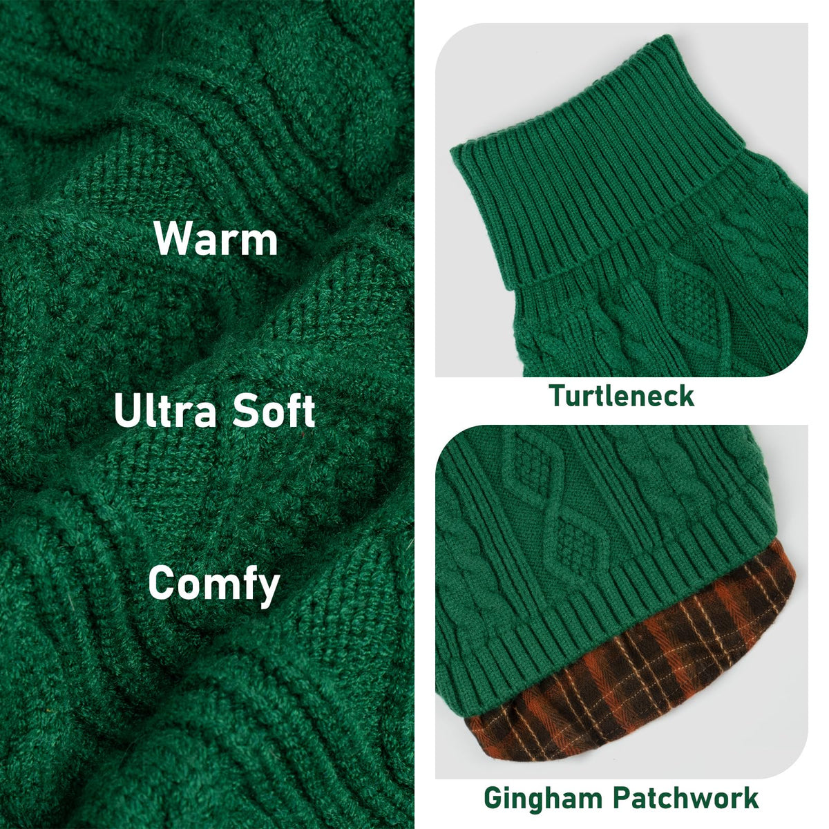 Dog Sweater for Small Medium Dogs Turtleneck Thick Knit Pullover (X-Large (19-27lbs) / 10# Green)