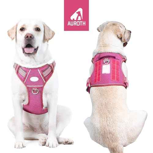 Dog Harness for Large Dogs (Rose Red / L(Neck:18-29",Chest:24-37"),45-80 lbs)
