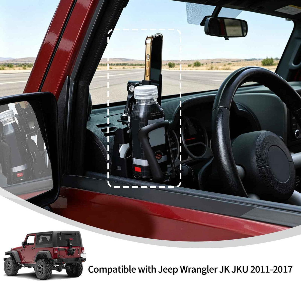 Door Cup Holder Expander Compatible with Jeep Wrangler JK JKU 2011 (Pair / 11-18)
