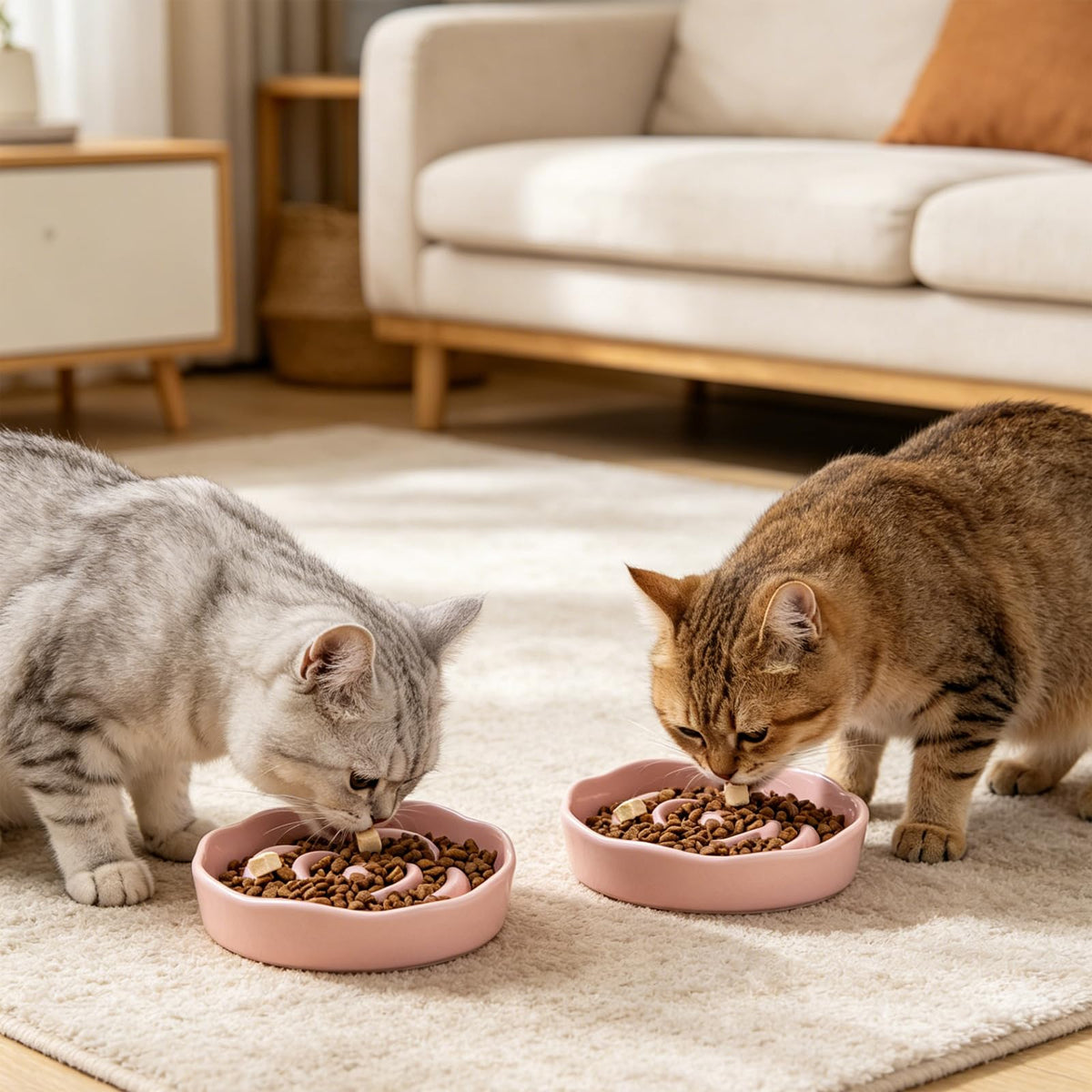 Slow Feeder Cat Bowl Set of 2 (Pink)