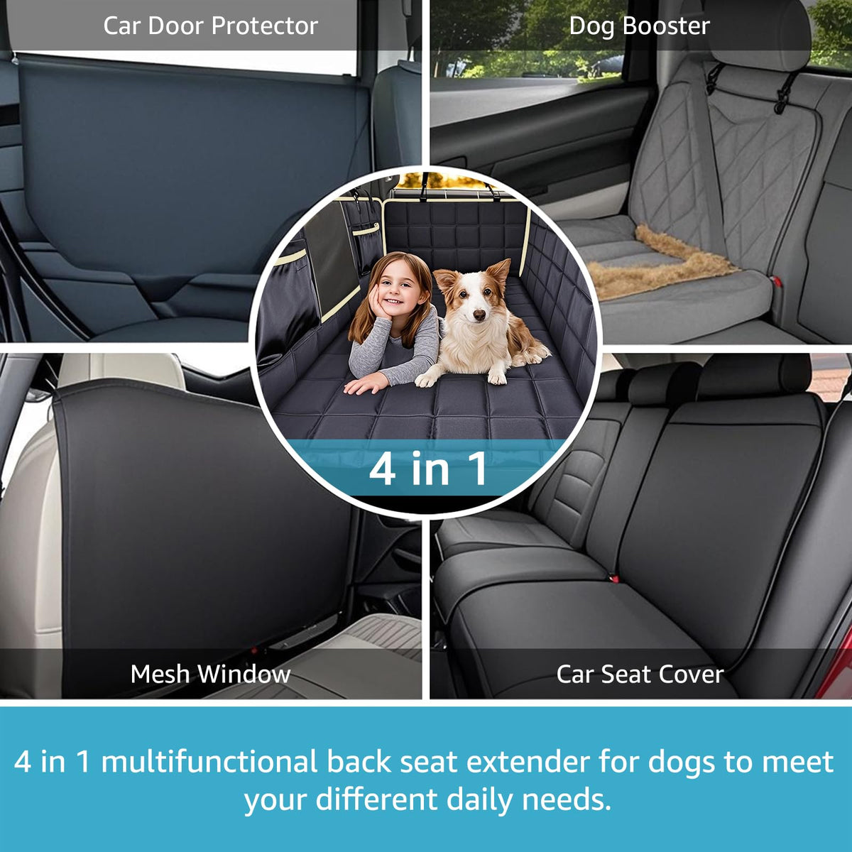 Dog Car Seat Covers for Back Seat (Black Hard Bottom / Truck)