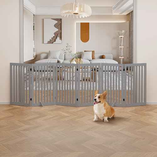 120" Extra Wide Pet Gate and Pet Playpen Combination for Dog Cat (Gray / 120"W×36"H)
