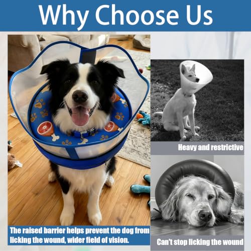 Inflatable Dog Cat Cone Collar with Transparent Shield for After Surgery (L(Neck:15"-20"))