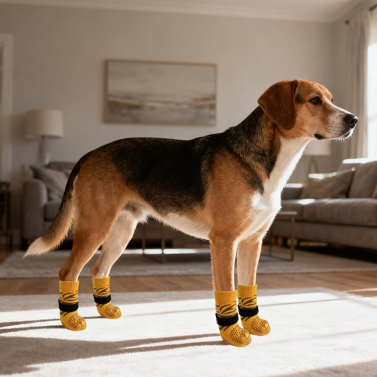 Anti Slip Dog Socks to Prevent Licking Paws (Tiger Brown / X-Large (4 Pack))