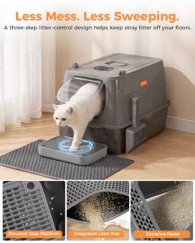 XL Stainless Steel Cat Litter Box with Lid (Gray / 24" L × 16" W × 16" H)