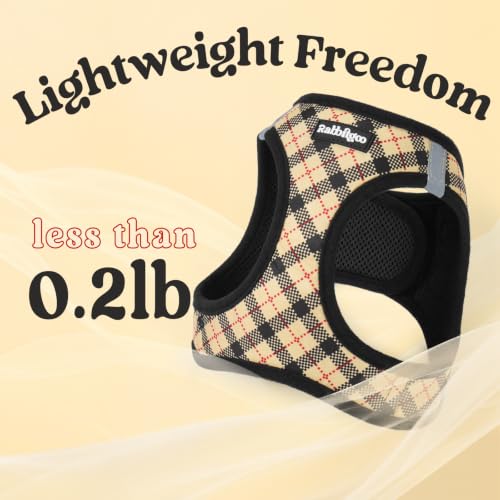 Dog Harness Small Sized and Leash Set (Beige Plaid / S (Chest: 15.1"-16.5"))