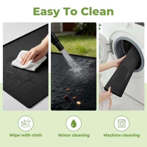 Extra Large 34x22 Inch Machine Washable Silicone Pet Food Mat (black / 34*22)