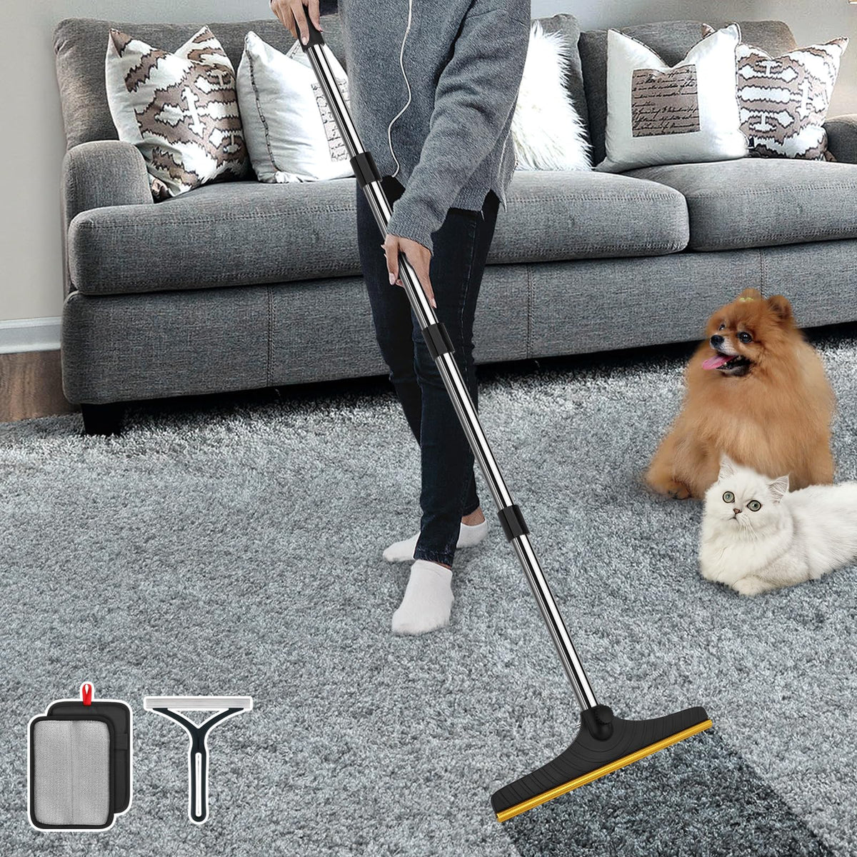 Carpet Rake for Pet Hair Removal (Black)