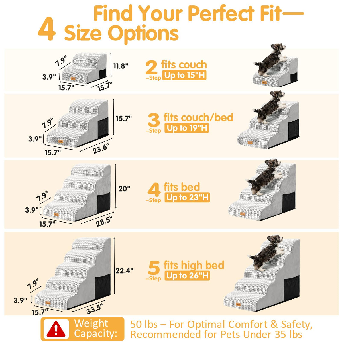 High Density Foam Dog Steps 5 Tiers (Light Grey / 33.1*15.7*22.5)
