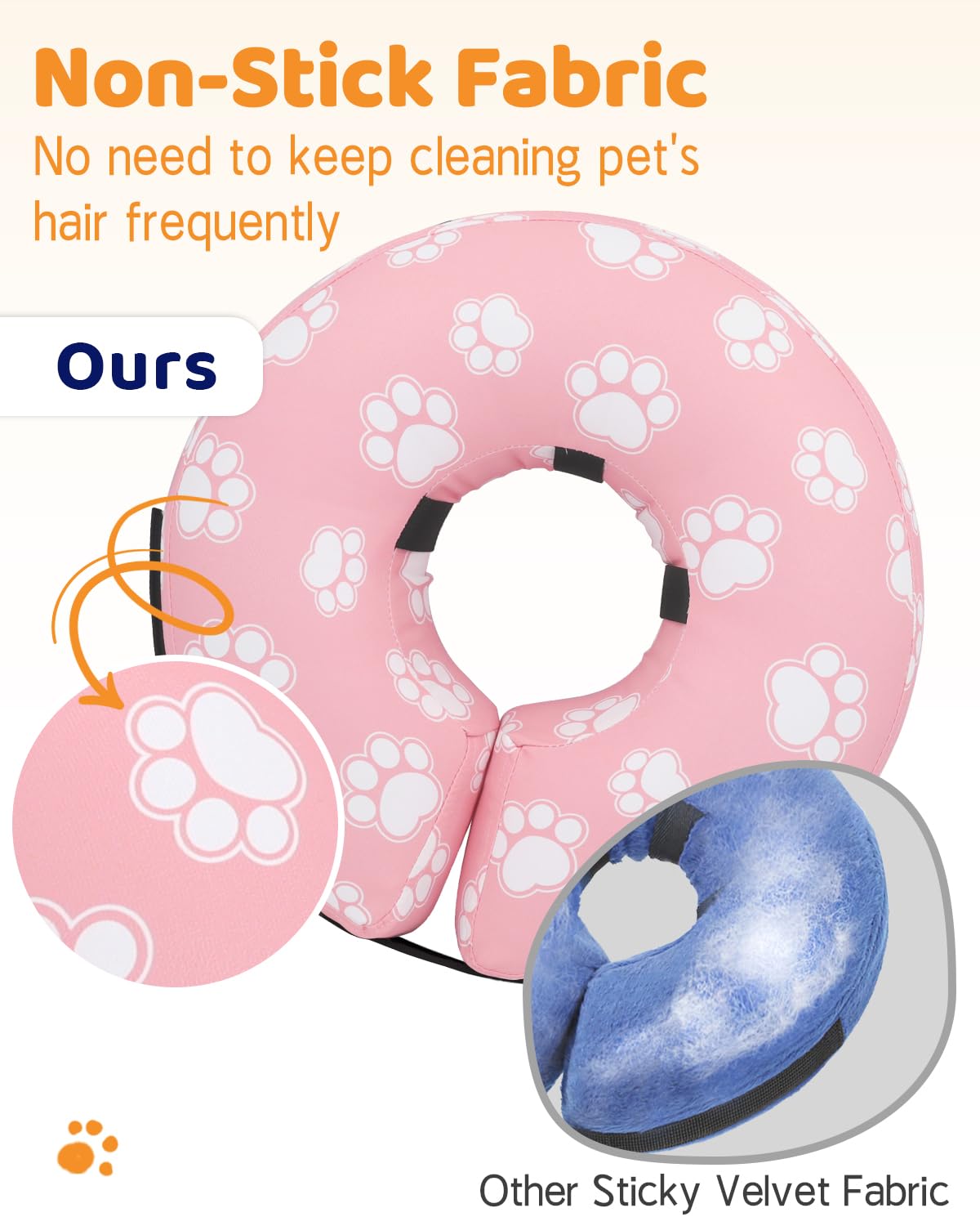 Inflatable Dog Cone Collar Alternative After Surgery (T Paw Pink / L(Neck 12"-16"))