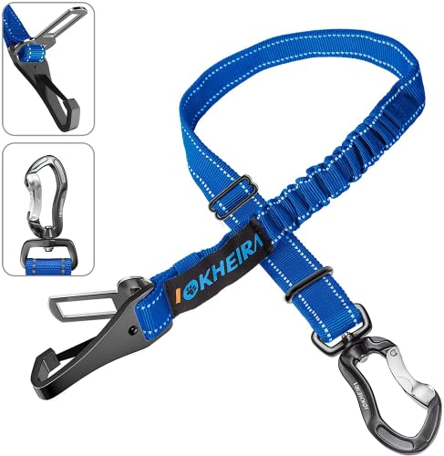 Dog Seatbelt Adjustable Reflective Bungee Car Seatbelt with Aluminum Swivel Carabiner (Indigo Bule)