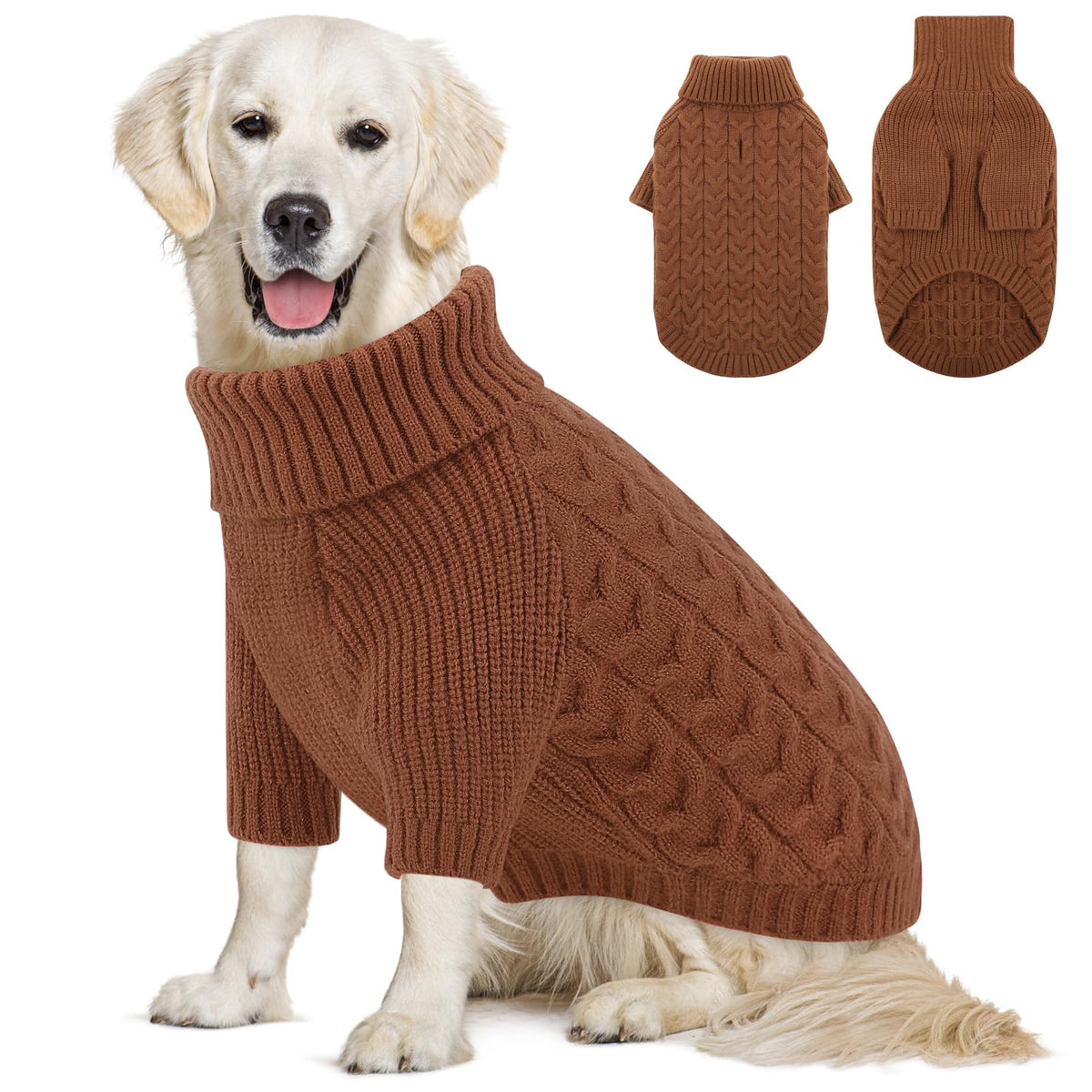 Medium Dog Christmas Sweater Warm Soft Cable Knit Dog Sweater (Medium / Brown)